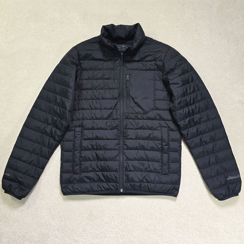 Eddie Bauer Down EB650 Black Puffer Jacket Mock Neck Men's Size Small